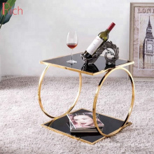 New Modern Style Black Tempered Glass Side Table Gold Legs Coffee Table